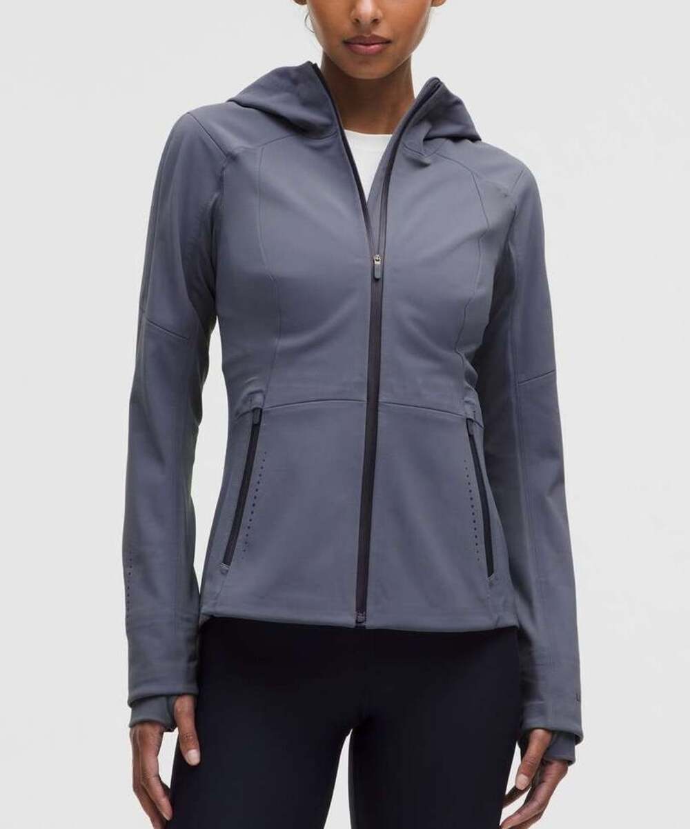 Lululemon Cross Chill Performance Jacket Hooded Womens M Gray Fleece Outdoor